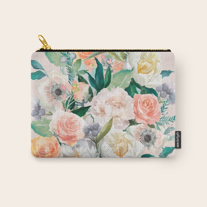 Pastel Flower Bouquet With Roses Carry All Pouch