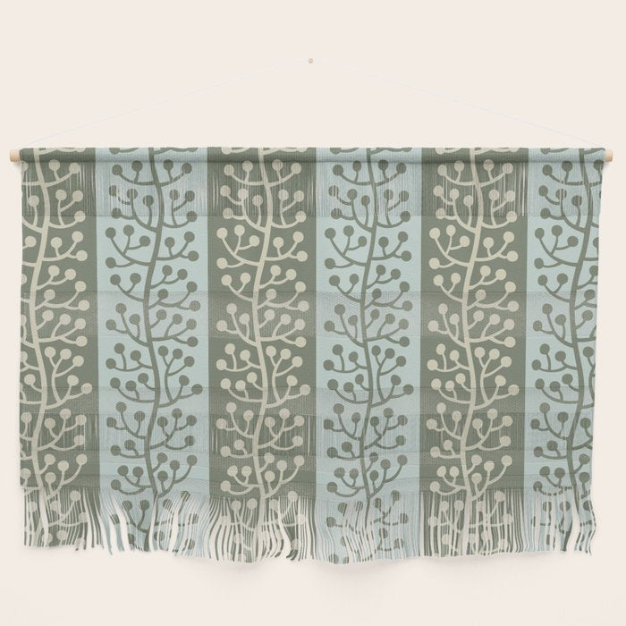 Mid Century Modern Berry Vine Sage And Mint Green Wall Hanging