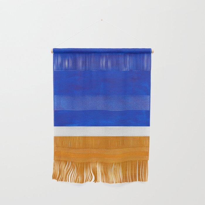 Phthalo Blue Yellow Ochre Mid Century Modern Abstract Minimalist Rothko Color Field Squares Wall Hanging
