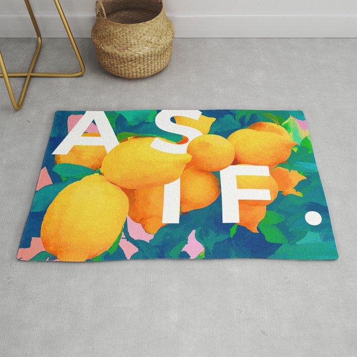 As If. | Typography Attitude Confidence Quote | Lemon Garden Botanical Vintage Quirky Lettering Rug