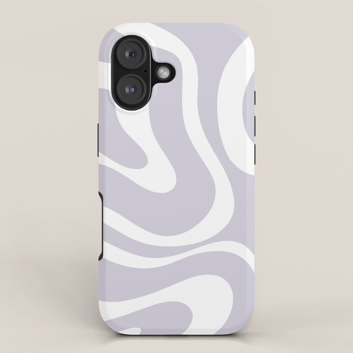 Retro Modern Liquid Swirl Abstract Pattern In Pale Lilac Purple And White Iphone Case