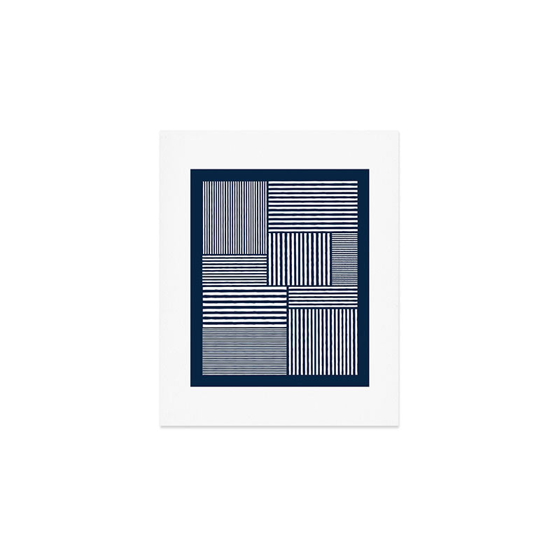 White Lines Navy Minimalist Stylish Design Art Print