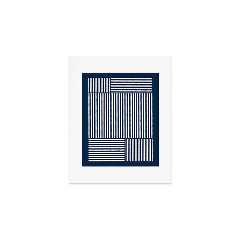 Navy White Lines Minimal Abstract Design Art Print