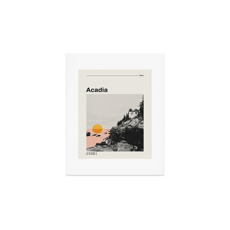 Retro National Park Poster, Acadia Maine, Vintage Mid Century Modern Art Print