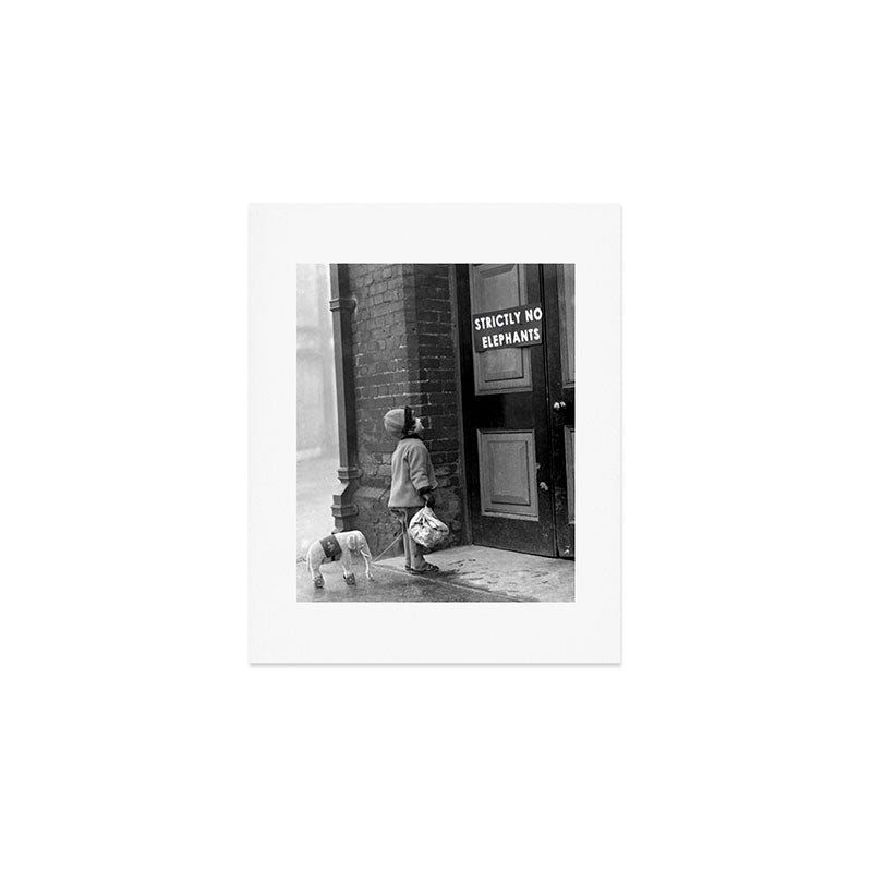 'Strictly No Elephants' Vintage Humorous Child Verses The World Black And White Photograph / Black And White Photography Art Print