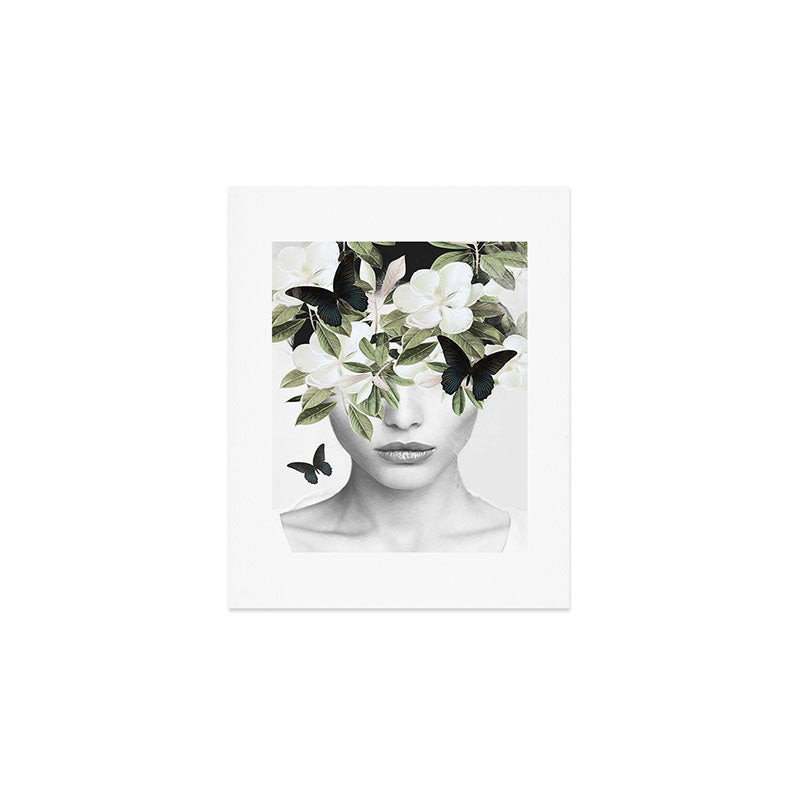 Woman With Flowers And Butterflies 3 Art Print