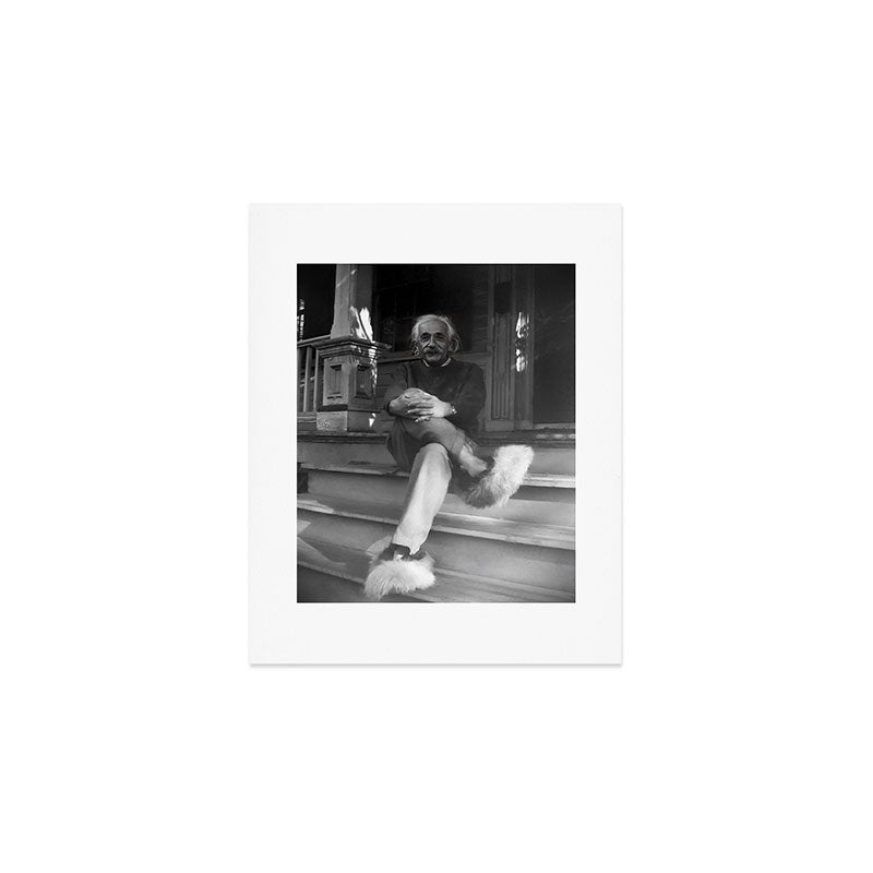 Funny Einstein In Fuzzy Slippers Classic Black And White Satirical Photography - Photographs Art Print