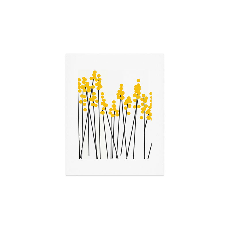Hello Spring! Yellow/Black Retro Plants On White #Decor #Homestorie #Buyart Art Print