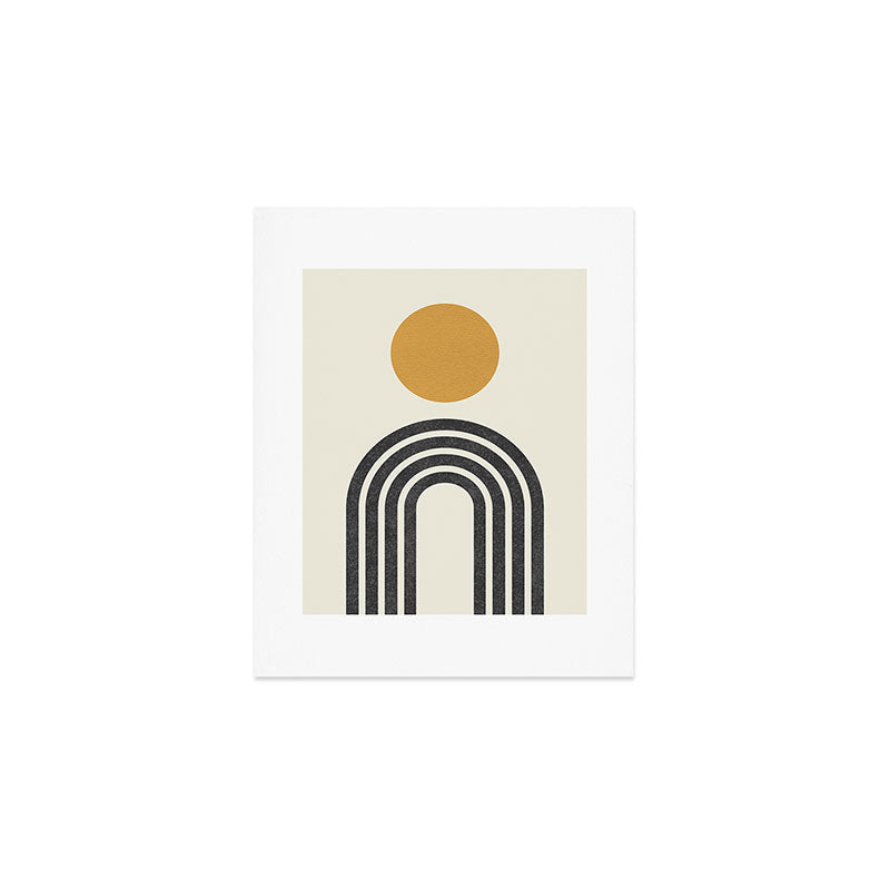 Mid Century Modern Gold Sun And Black Rainbow Art Print