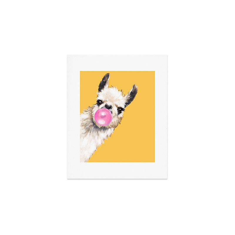 Bubble Gum Sneaky Llama In Yellow Art Print