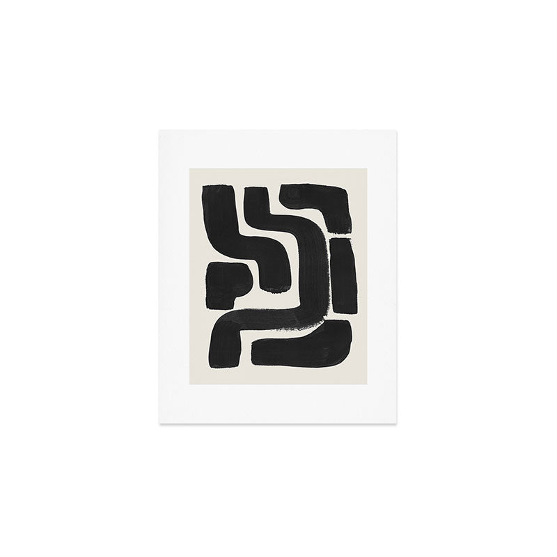 Black Ink Paint Brush Strokes Abstract Organic Pattern Mid Century Style Art Print