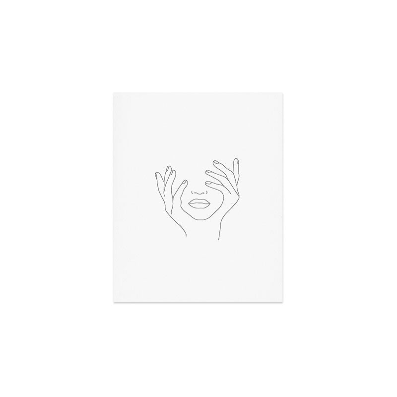 Minimal Line Art Woman With Hands On Face Art Print