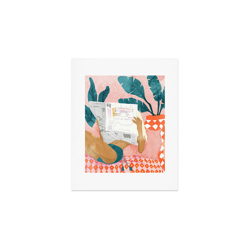 Modern Bohemian Morning Newspaper | Tropical Banana Leaves Palm Watercolor | Boho Woman & Decor Art Print
