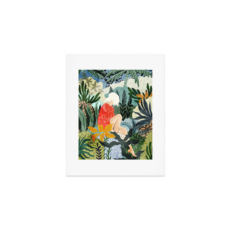 The Distracted Reader | Mindfulness Solo Travel | Bohemian Jungle Botanical Mood | Nature Book Lady Art Print