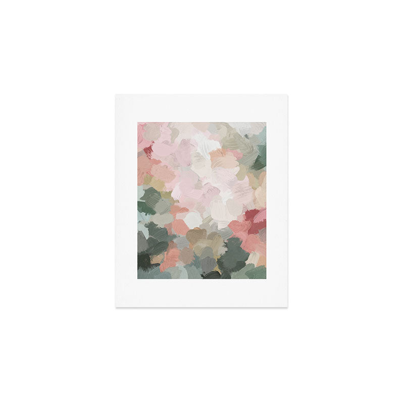 Time To Bloom - Forest Green Fuchsia Blush Pink Abstract Flower Spring Painting Art Art Print