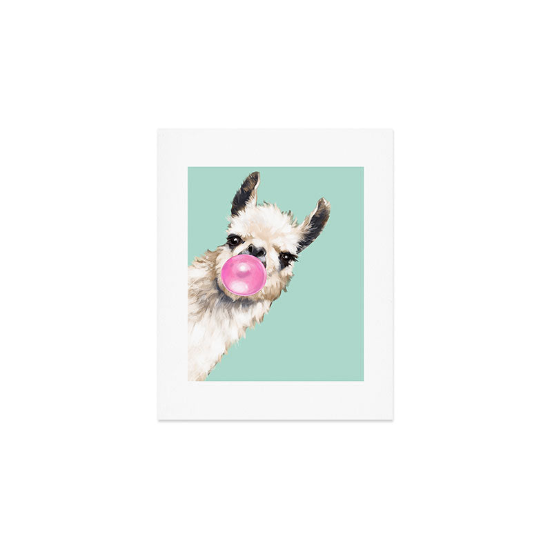 Bubble Gum Sneaky Llama In Green Art Print