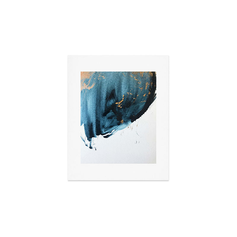 A Minimal Sapphire And Gold Abstract Piece In Blue White And Gold By Alyssa Hamilton Art  Art Print