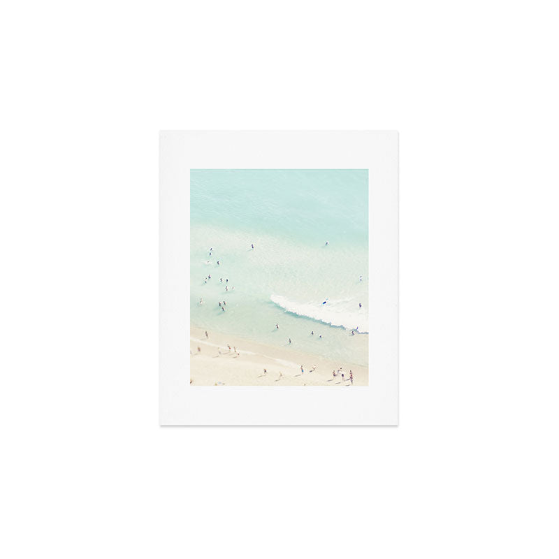 Aerial Beach - People - Pastel Ocean - Aerial Mint Green Sea - Crashing Waves - Travel Photography Art Print