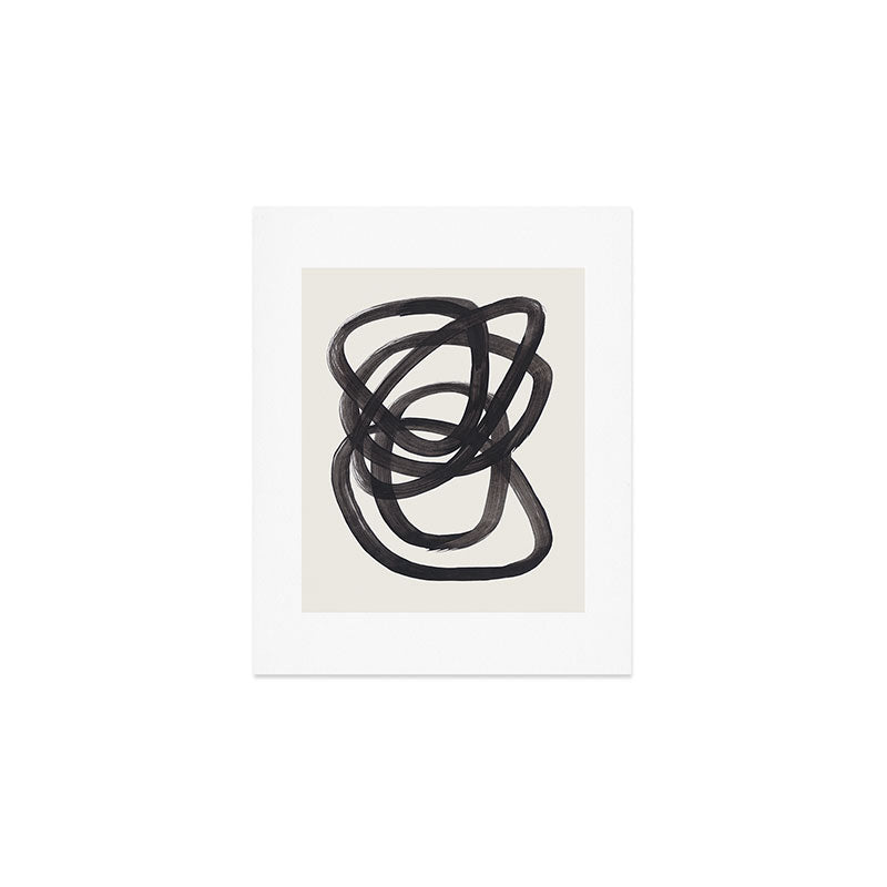 Mid Century Modern Minimalist Abstract Art Brush Strokes Black & White Ink Art Spiral Circles Art Print