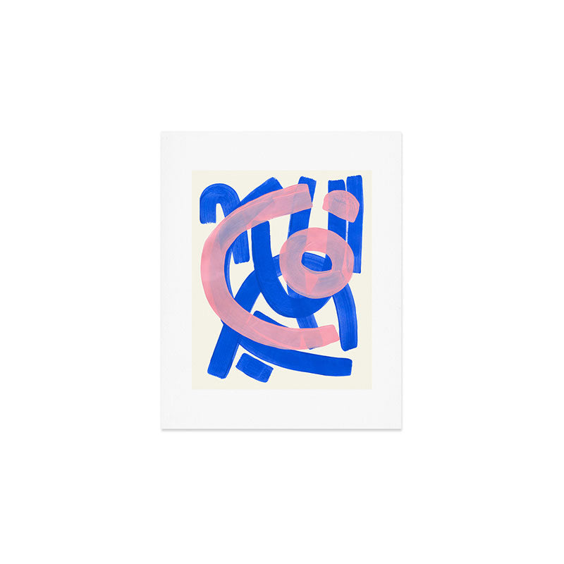 Tribal Pink Blue Fun Colorful Mid Century Modern Abstract Painting Shapes Pattern Art Print
