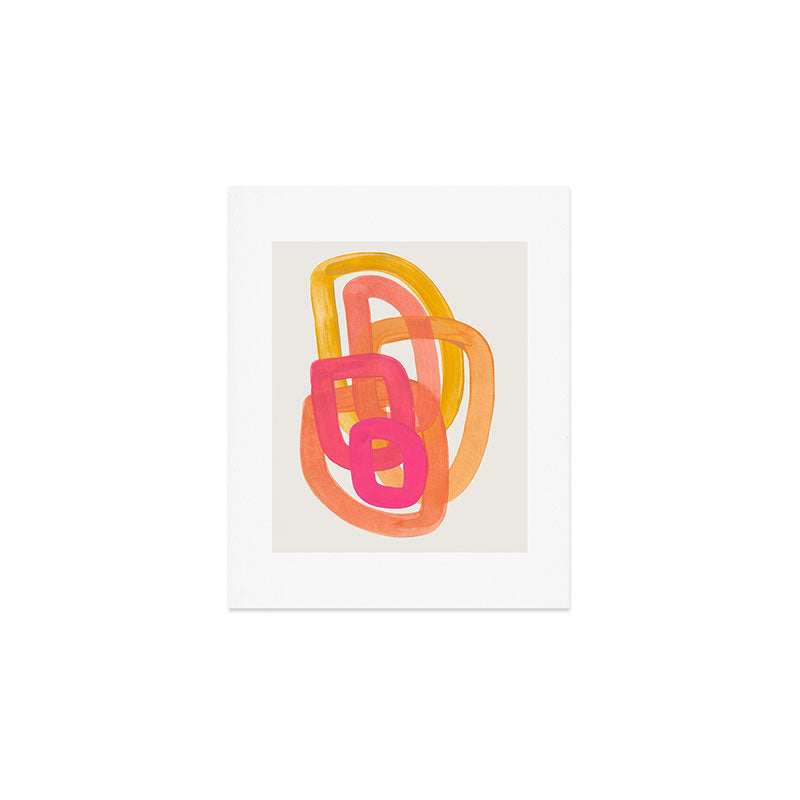 Funky Retro 70'S Style Pattern Orange Pink Greindent Striped Circles Mid Century Colorful Pop Art Art Print