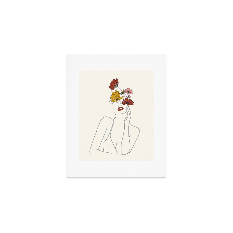 Colorful Thoughts Minimal Line Art Woman With Flowers Art Print