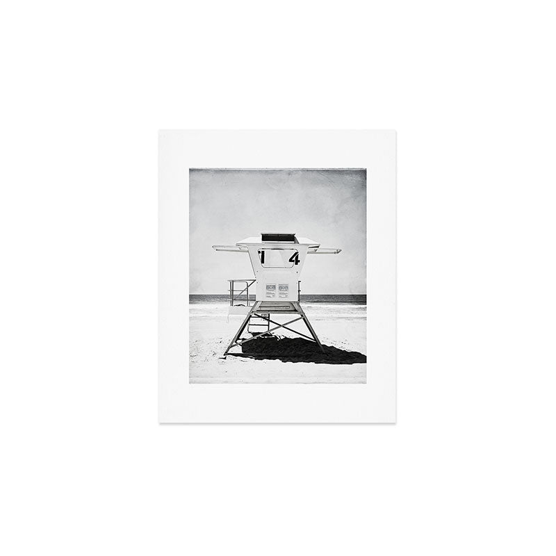 Black And White Beach Photography, Grey Lifeguard Stand, Gray Coastal Nautical Art Art Print