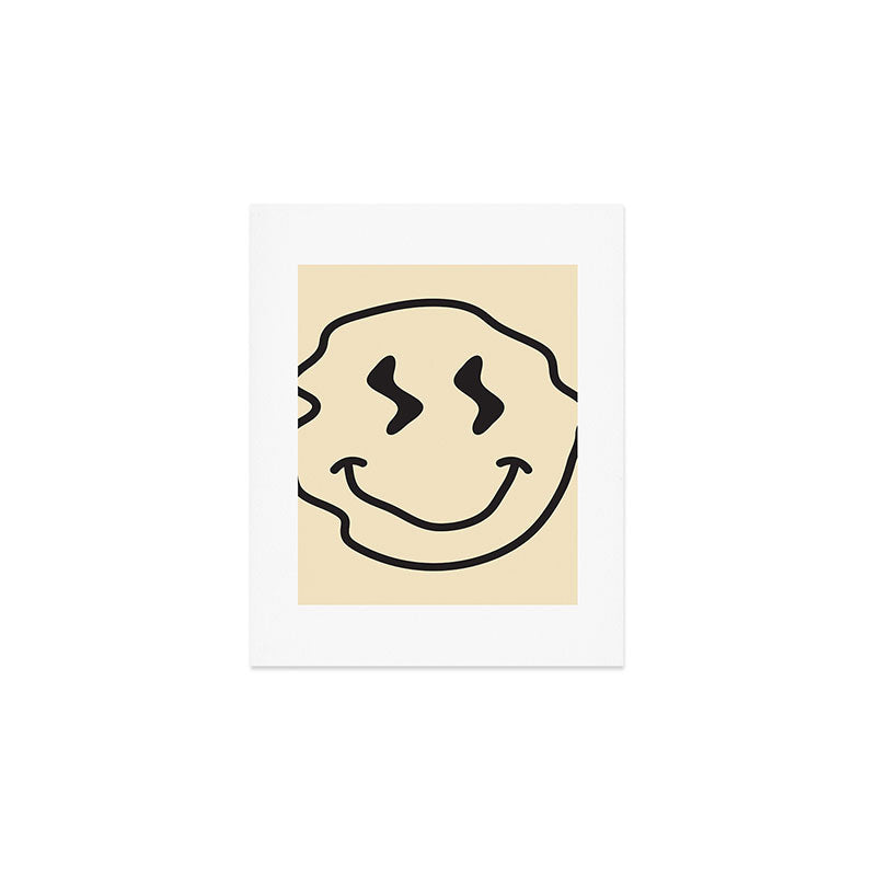 Wonky Smiley Face - Black And Cream Art Print