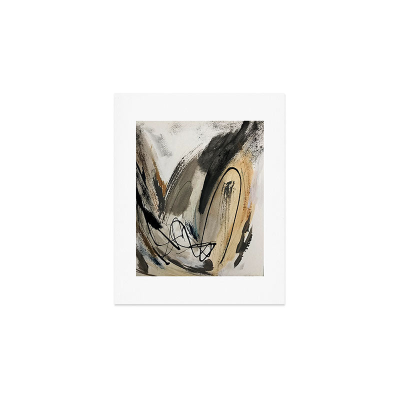 Drift [5]: A Neutral Abstract Mixed Media Piece In Black, White, Gray, Brown Art Print