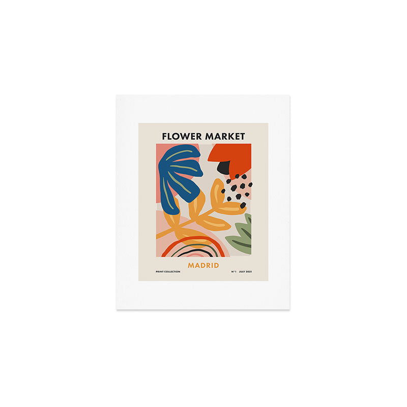 Flower Market Madrid, Abstract Retro Floral Print Art Print