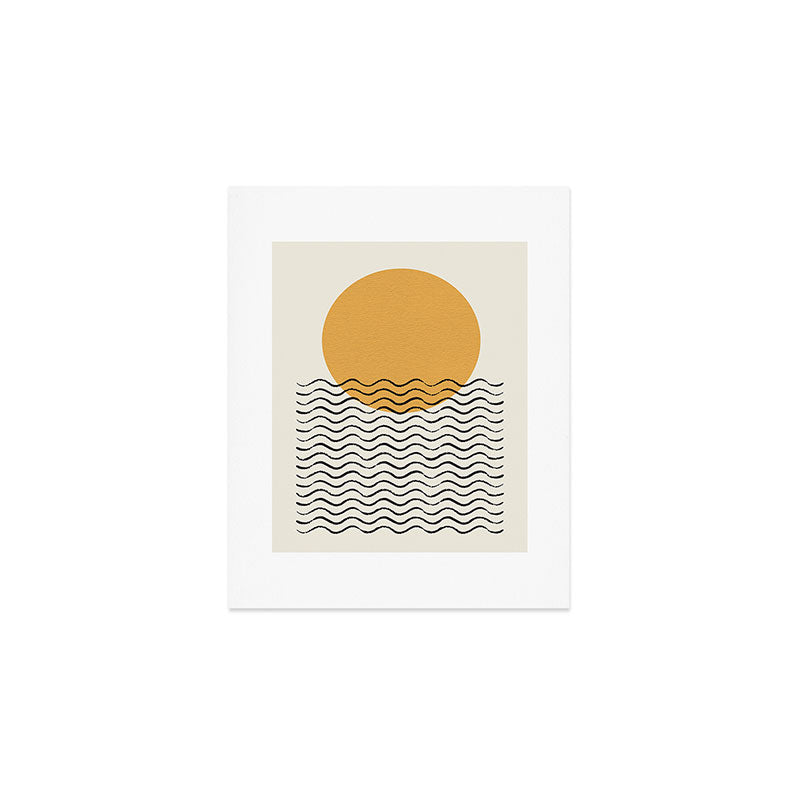 Ocean Wave Gold Sunrise - Mid Century Style Art Print