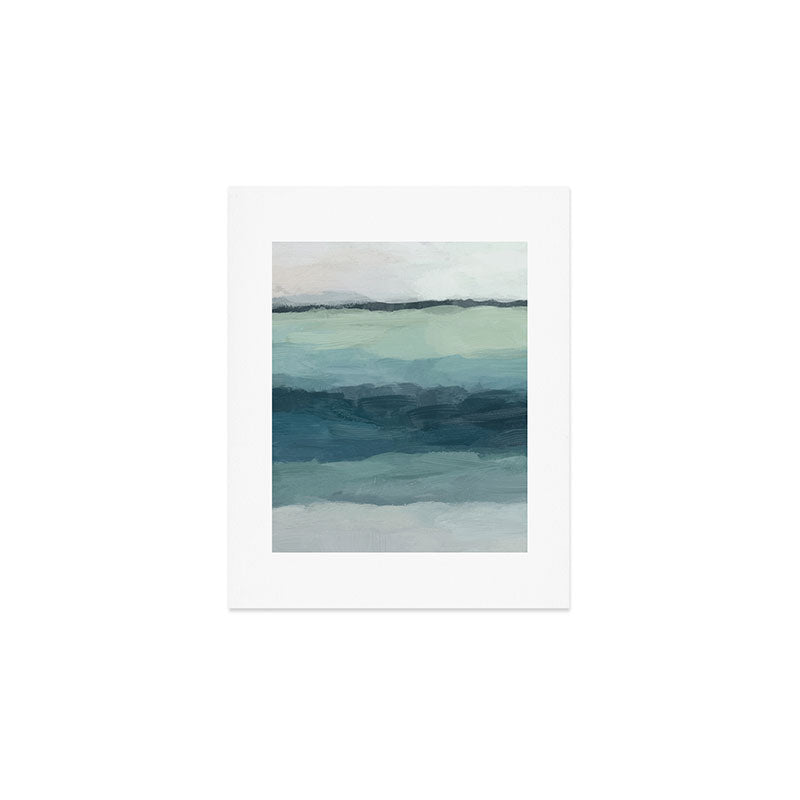 Sea Levels - Seafoam Green Mint Navy Blue Abstract Ocean Art Painting Art Print