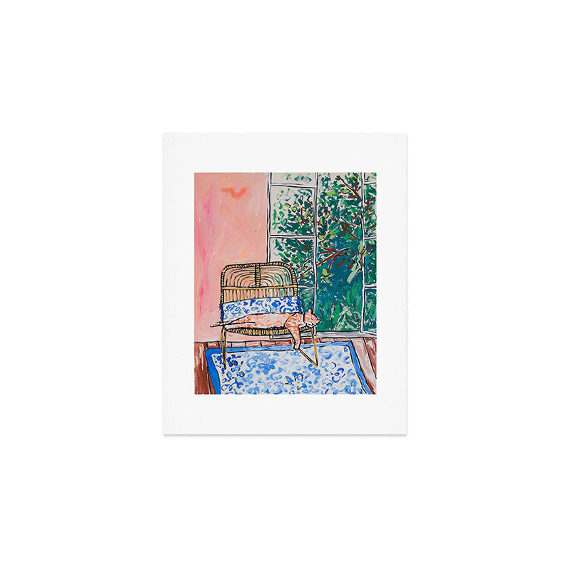Napping Ginger Cat In Pink Jungle Garden Room Art Print