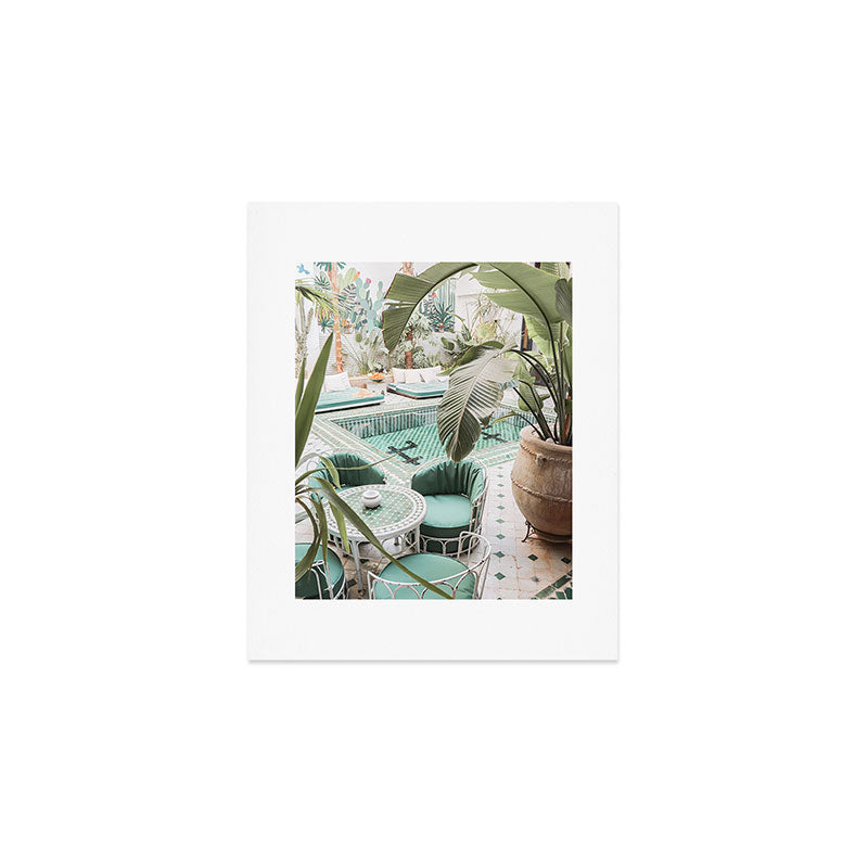 Travel Photography Art Print | Tropical Plant Leaves In Marrakech Photo | Green Pool Interior Design Art Print