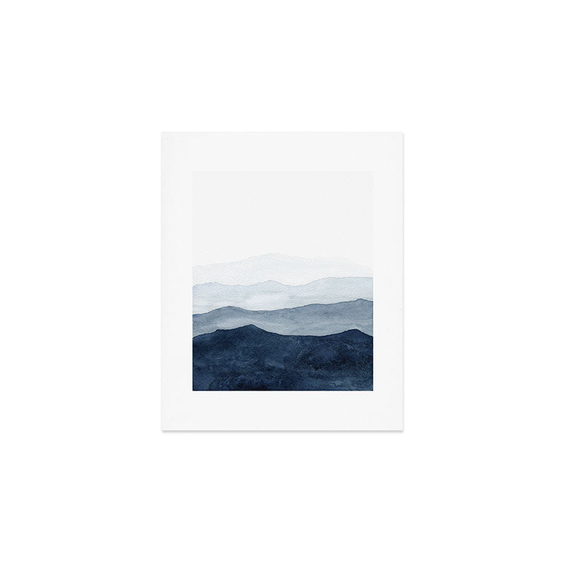 Indigo Abstract Watercolor Mountains Art Print