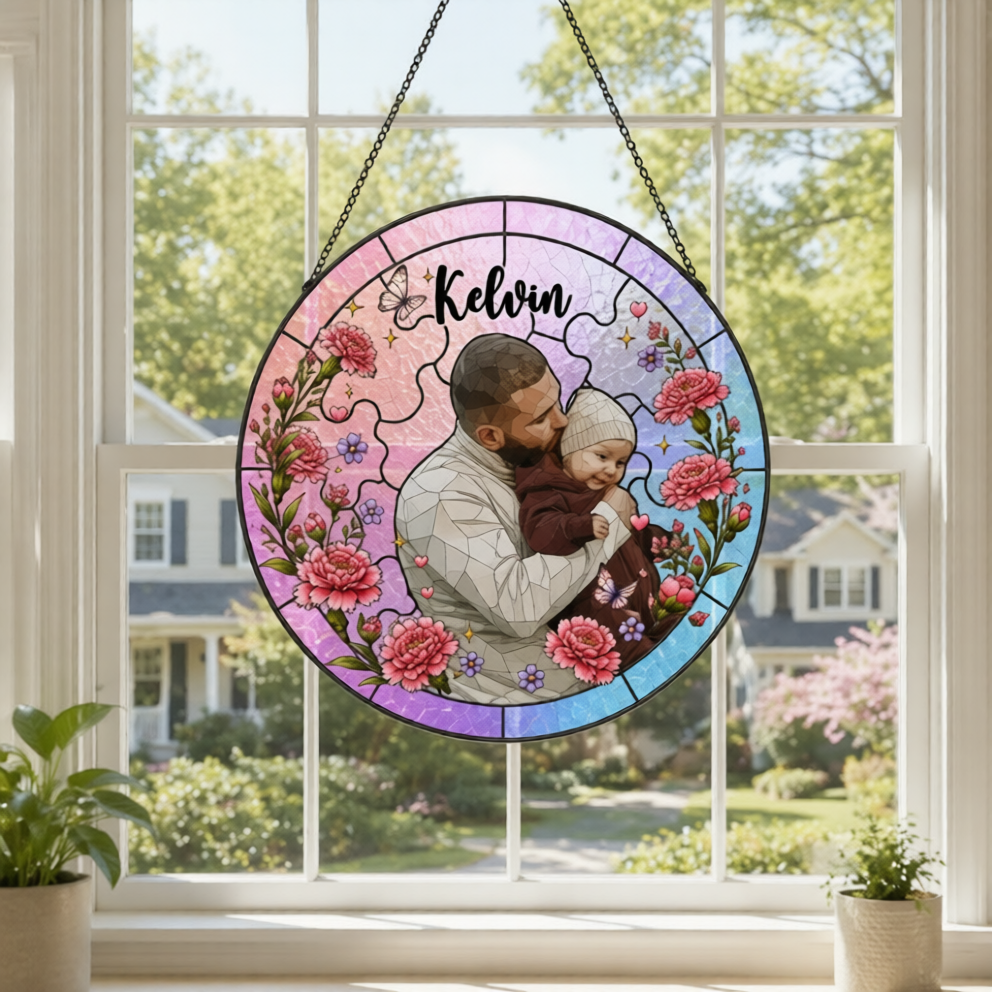Suncatcher wall decor in bright window light
