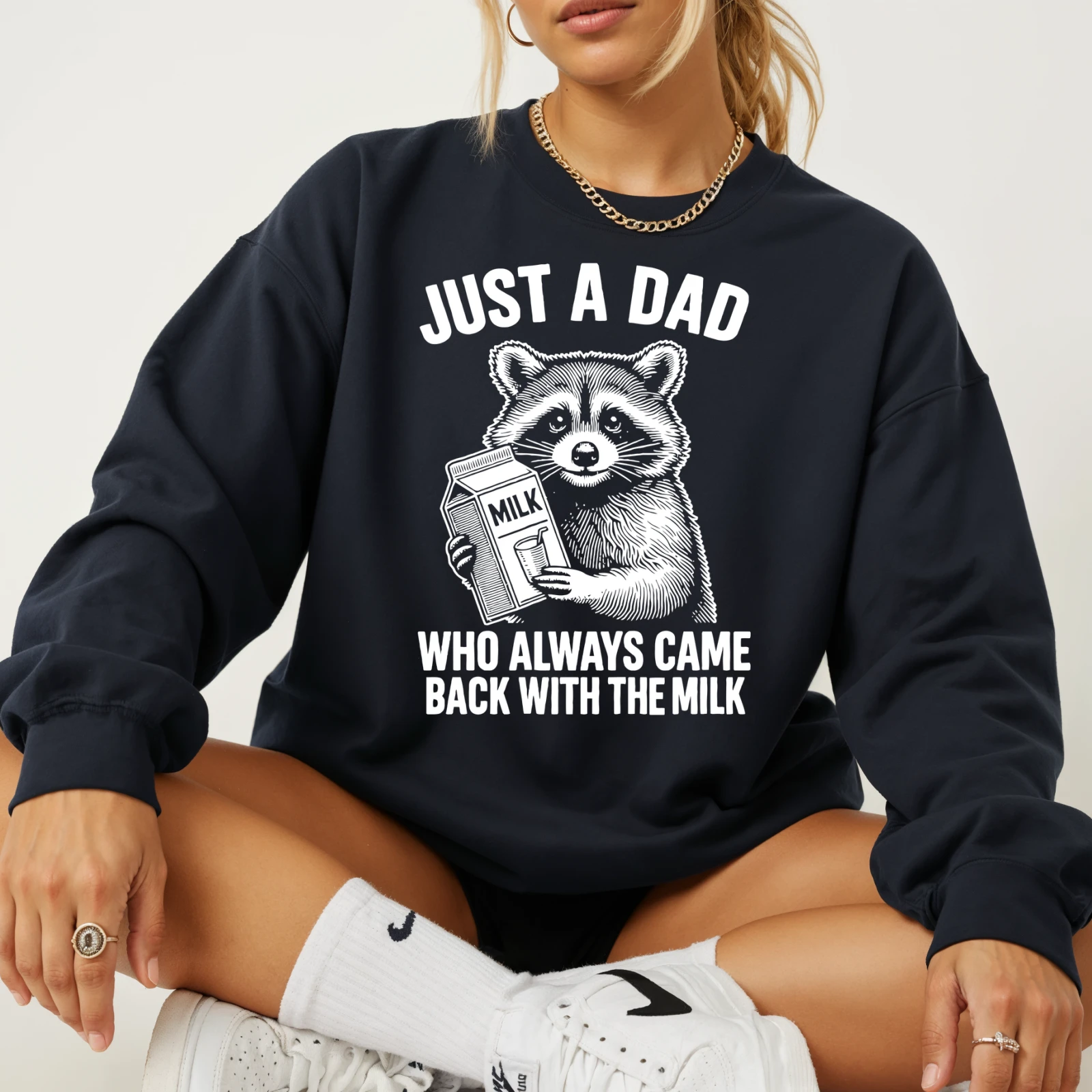 Just a Dad Who Always Comes Back With The Milk Raccoon Sweater